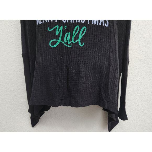 Zutter Black Red Green Merry Christmas Y'all Waffle Knit Top Small Lightweight - Picture 3 of 6